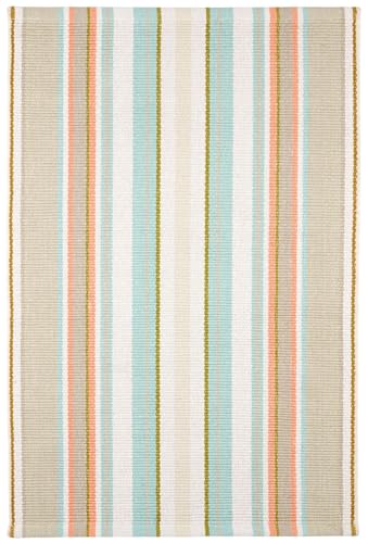 Dash & Albert Daphne Stripe Sky Handwoven Cotton Rug, 8 X 10 Feet, Multi Stripe Pattern
