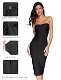 meilun Women's Rayon Strapless Bandage Bodycon Midi Party Cocktail Evening Pencil Dress Black Small