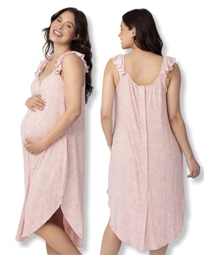 Kindred Bravely Ruffle Strap 3-in-1 Labor and Delivery Gown for Hospital, Postpartum Nursing (Pink Hydrangea, X-Large/1X)