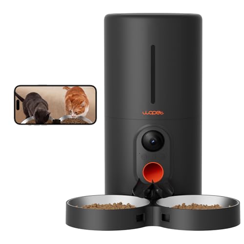 WOPET Automatic Cat Feeder with Camera for Two Cats, 1080p HD Automatic Dog Feeder, 5G WiFi Pet Feeder with Night Vision for Cat & Dog, SD Card Storage & 2-Way Audio