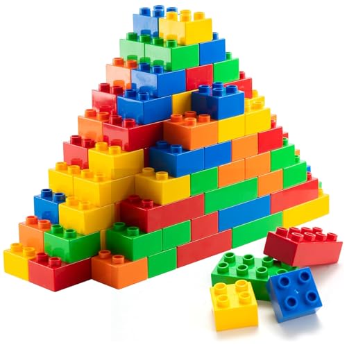 PREXTEX 100-Piece Building Blocks Set for Kids - 5-Color Building Bricks for Toddler Development, Creativity, and Motor Skills - Building Toys for Boys and Girls - Compatible with Major Brands