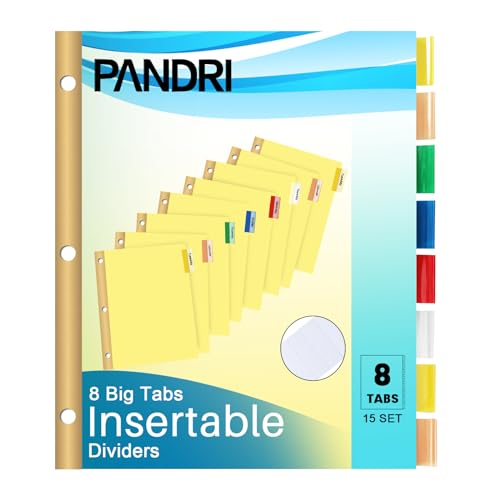 Binder Divider, PANDRI 120 Pack Binder Index Dividers with 8 Insertable Multicolor Big Tabs, Letter Size Paper Binder Divider for School Office Home Business