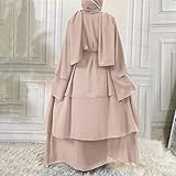 OBEEII Muslim Dress for Women Full Cover Long Sleeve Islamic Arab Maxi Dress with Hijab Abaya Kaftan Clothes Grey+Hijab Medium