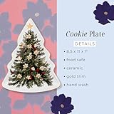 Draper James Christmas Tree Plate for Holiday Serving, Ceramic Dish with Gold Trim, 8.5x11 Cookie Plate, Christmas Tree