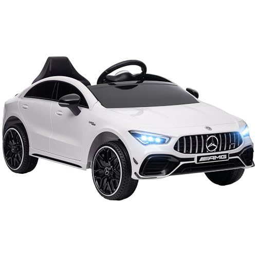 Qaba Mercedes-Benz AMG CLA 45 Licensed 12V Kids Electric Car, Battery Powered Ride on Car with Remote Control, Transport Wheels, Spring Suspension, LED Lights, Music Horn, White