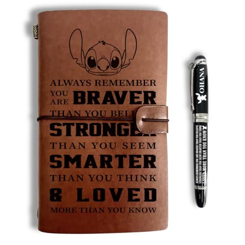Inspirational Leather Journal, Engraved Gift Pen, Roller Ballpen, Always Remember You’re Braver Than You Believe, Leather Notebook and Pen Gift, 160 Pages Notebook, Disney Fans Gifts Movies Lover Gift