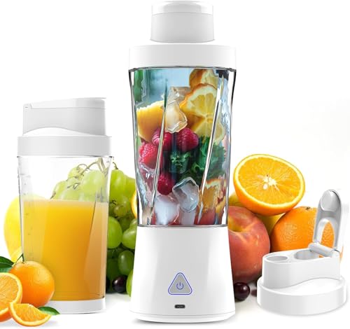 Portable Blender, 360 Watt Personal Blender for Shakes and Smoothies, 6000mAh USB Rechargeable, BPA Free 24 Oz Juicer Cup with 6 Blades and Lid, Self Cleaning Portable Juicer for Kitchen/Travel, White