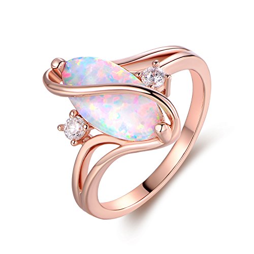 Barzel 18K Rose Gold Plated Created Fire Opal Ring With Cubic Zirconia Accents (Rose Gold Fire Opal, 7)