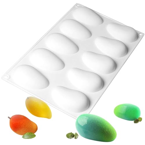 OCPO KITCHEN Mango Silicone Mold for Baking Mousse Cake, Fruit French Dessert, Pastry, Chocolate, Ice Cream, Cake Decoration Mold, 3D Mango Shape (10-Cavity)