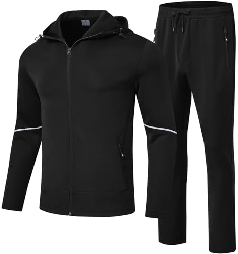 Rdruko Men's Track Suits 2 Piece Set Sweatsuits Tracksuits Jogging Workout Gym Warm Up Sportswear Suits with Hood(Black, US L)