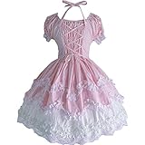 Re-Lady Women Sweet Lolita Dress Princess Halloween Cosplay Costumes Lace Layers Maid Dresses XS A-Pink