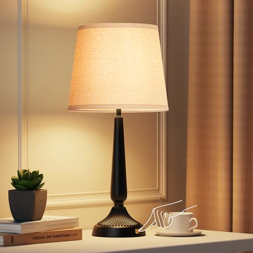PARTPHONER Cordless Table Lamp, 5000mAh Battery Rechargeable Touch Lamp, Wireless LED Lamps, 3-Level Brightness Bedside Lamps, Modern Black Iron Design, Desk Lamp for Patio Camping, Dining, Home