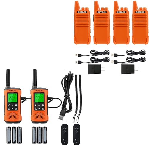 Retevis RT22 Two Way Radio with Earpiece(4 Pack), Bundle with RT45P Waterproof Walkie Talkies(2 Pack), VOX, NOAA, Long Range Walkie Takies Road Trip Camping Hiking Skiing