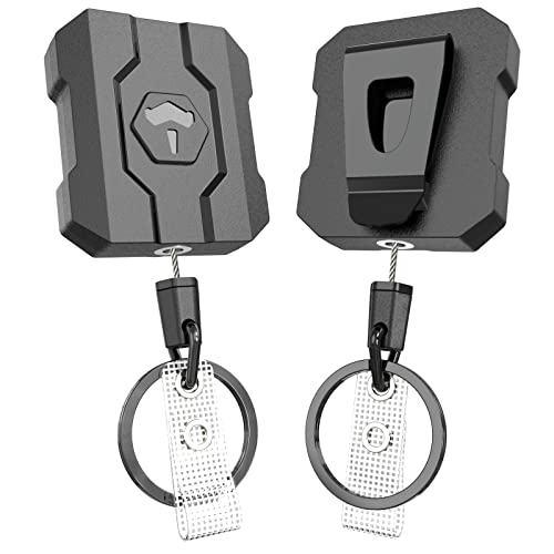 Retractable Keychain Badge Holder with Belt Clip, Heavy Duty Carabiner ID Badge Clip Reel, 32” Steel Retractable Cord, 10 oz Rebound，2 Pack Key Back
