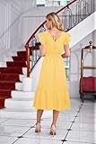 GRACE KARIN Dresses Polka Dot Dress for Women V Neck Ruffle Sleeve A-Line Midi Dress Summer Cocktail Party Dress Light Yellow XL