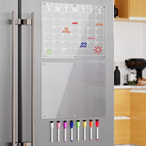 Neatsure Acrylic Magnetic Dry Erase Board Calendar for Fridge, Clear Monthly Planner and Memo Whiteboard for Refrigerator, w/ 8 Colors Markers, 15 x 11"