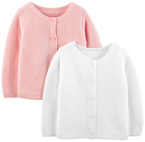 Simple Joys by Carter's Baby 2-Pack Knit Cardigan Sweaters, White/Pink, 0-3 Months