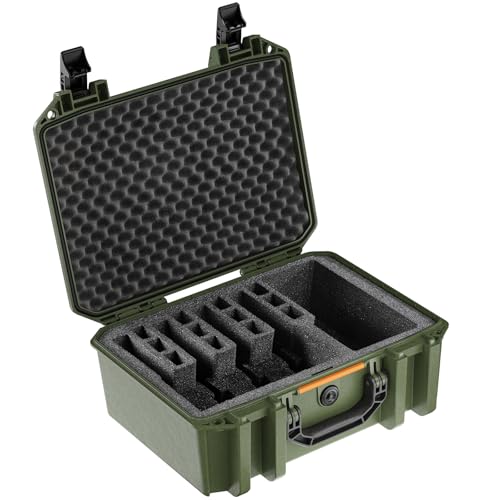 Pelican Vault v300-5 Pistol Case with 19 Magazine Wells - Vertical Pre-Cut Foam Handgun Case (OD Green)