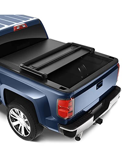 TOPCOVER Soft Tri-Fold Truck Bed Tonneau Cover Fits for Nissan Frontier 2005-2019 Fleetside 5FT Bed, Black Pickup Truck Bed Cover