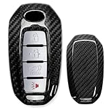 iJDMTOY Real/Genuine Gloss Black Carbon Fiber Key Fob Shell Cover, Compatible With Infiniti 2020-up Q50 Q60 QX50 QX55 QX60 4-Button Smart Key Fob
