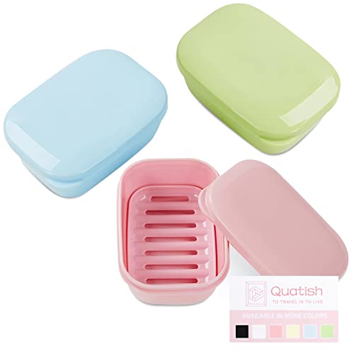 Quatish 3 Pack Travel Soap Case Leakproof, Portable Travel Bar Soap Holder Container with Lid for Camping, Gym, Multicolor