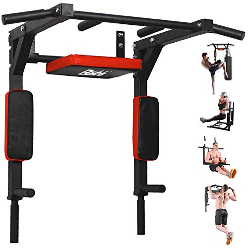 BESTHLS Wall Mounted Pull Up Bar and Dip Station, Heavy Duty Wall Mount Pull-up Chin Up Bar Multifunctional Home Gym Workout Indoor Exercise Equipment Support to 440 Lbs