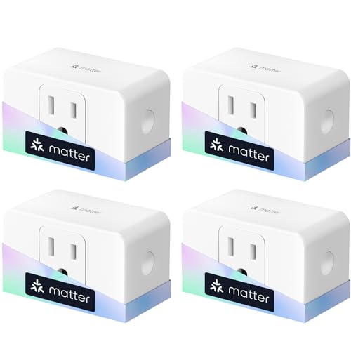 meross Matter Smart Plug, Energy Monitoring, Standby Killer, FFS Setup, 15A/1800W, 100% Privacy Wi-Fi Outlet Support Apple HomeKit, Alexa, Google Home with Schedule Timer, App & Voice Control (4 Pack)