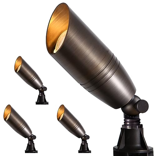 Gardencoin Solid Brass Outdoor Landscape Spotlights, 12V Heavy Duty Low Voltage LED Landscape Lights Waterproof for Garden Uplighting, Bronze Accent Lighting Fixture Without Bulb (Classic, 4 Pack)