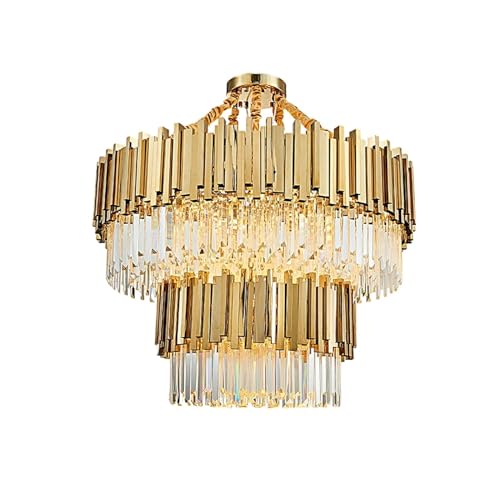 Modern Crystal Gold Chandeliers Lighting Large LED Lamp Suspension Luminaire Compatible with Living Room Kitchen Dining Room Art Chandeliers