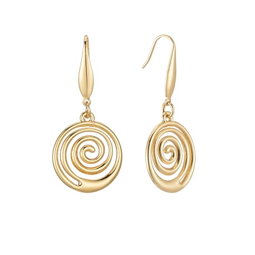 Sylph Gold Geometric Swirl Drop Dangle Earrings 18K Gold Plated Round Statement Earring Circle Wire Spiral Earrings for Women Dainty Hook Twisted Earrings Gift for Women