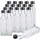 Kingrol 18 Pack 8.5 oz Quadra Bottles with Leak Proof Screw Caps, Hot Sauce Bottles, Glass Square Bottles for Oil, Vinegar, Syrup, Salad Dressing