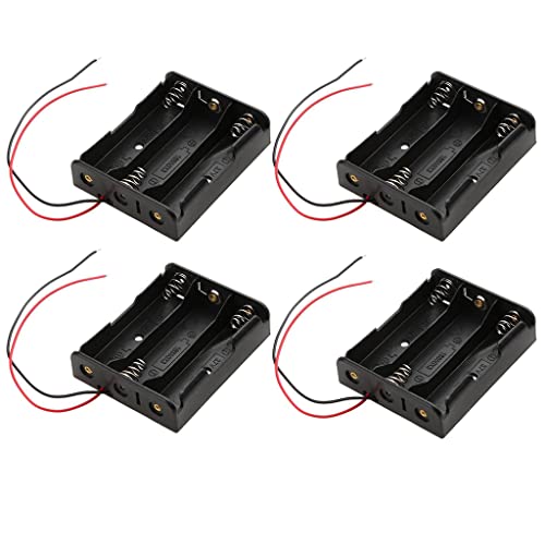 DC 11.1V 3 Slot 3 Series 18650 Battery Holder Box Case with 2 Leads and Spring (Pack of 4)