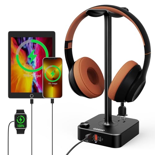 COZOO Headphone Stand with USB Charger Desktop Gaming Headset Holder Hanger with 3 USB Charging Station and 2 Outlets Power Strip,Suitable for Gaming, DJ,Wireless Earphone Display, Gamer Gifts for Men