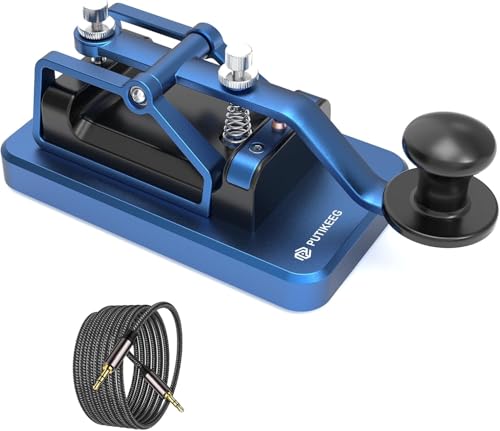 CW Morse Code Key - Heavy Auto Telegraph Key Single Paddle Camel Back Staright Key Magnetic Aluminum Alloy Practice Key (Blue)