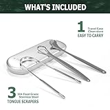 BRMDT Tongue Scrapers for Adults and Kids - Professional Tongue Cleaners Set for Oral Cleaning, Reduce Bad Breath, Medical Grade Stainless Steel Tongue Scrapers (3-in-1) with Carrying Case (Silver)