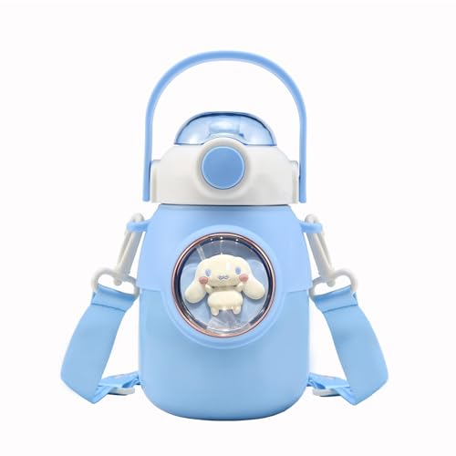 Kawaii Cartoon Insulated Water Bottle - 700ml Stainless Steel Thermos for Hot & Cold Drinks | Cute Reusable Travel Mug Cup | Gift for Girls Birthdays, Christmas, Graduation & Thinking Day (Blue)