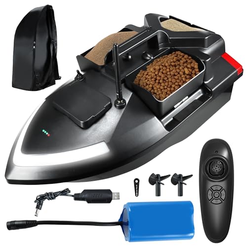 NLIEOPDA RC Bait Boat 500M Range Remote Control Fishing Boat, 3 Bait Slot 4.4LBS Loading 12000mAh Battery and Dual Motors, Fish Bait Boats with LED Light for Professional Fishing