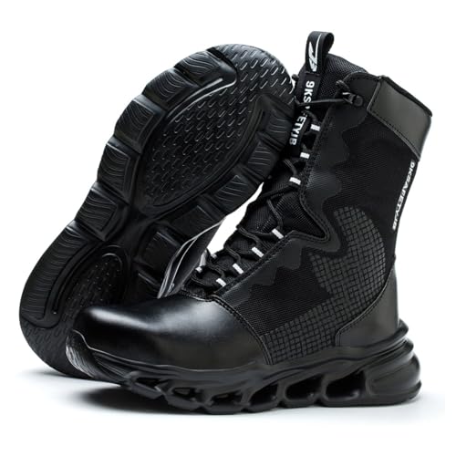 High-top Work Safety Shoes, Anti-Slip And Wear-Resistant Labor Protection Shoes, Anti-Smashing And Anti-Puncture Steel Toe Labour Insurance Shoes, Comfortable Outdoor Adventure Protective Sneakers(Bla