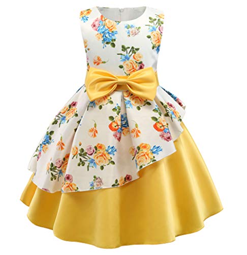 Princess Girls Floral Printting Formal Birthday Party Dresses 2018 Christmas Day Size 8T(Yellow01,150)