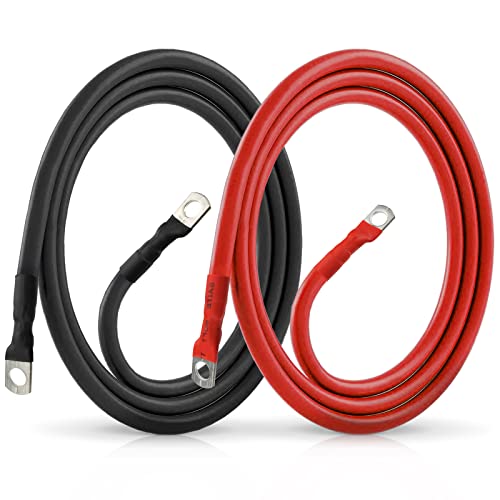 2 AWG Battery Cable 3FT 2 Gauge Pure Copper Battery Inverter Cables with 3/8 in Lugs Both Ends Power Inverter Wire Set for Automotive Solar Power Inverter Marine Boat RV Car Motorcycle (2pcs)