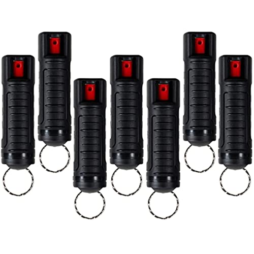 Police Magnum Keychain Pepper Spray Bulk Self Defense Set- Maximum Strength- Belt Clip Safety Key Chains for Women & Men- Made in The USA- 7 Pack Black INJ