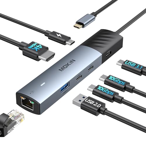MOKiN 10Gbps USB C Hub Ethernet, 7 in 1 USB C Adapter for MacBook Pro/Air with 4K@60HZ HDMI, 3*USB-C 10Gbps Data, RJ45, USB 2.0, 100W PD, USB C Dongle for MacBook Pro/Air/Dell/HP/Thinkpad/Lenovo.