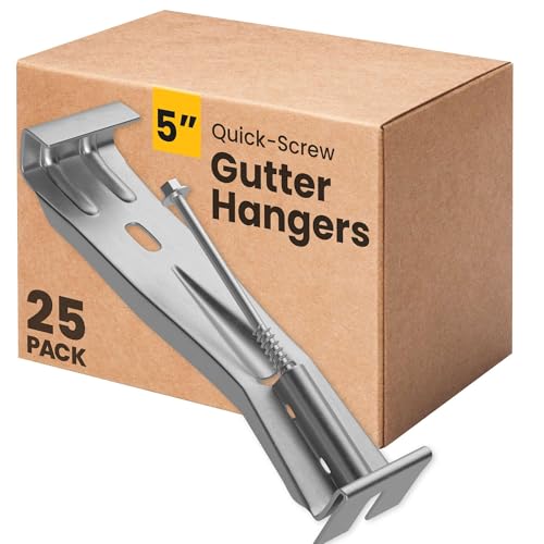 Bulder Quick-Screw 5" Gutter Hangers - Heavy Duty Hidden Gutter Brackets with Pre-Assembled Inserted Gutter Screws - Rain Gutter Parts and Accessories to Fix or Repair Sagging Rain Gutters (25 Count)