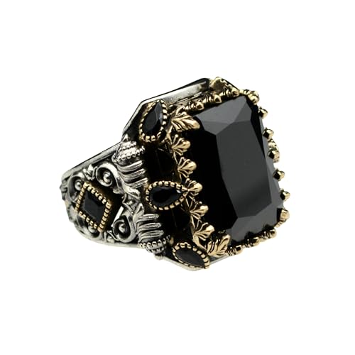 Black Onyx Men's Ring 925 Sterling Silver Turkish Handmade Jewelry Gift for Him (13.5 US)