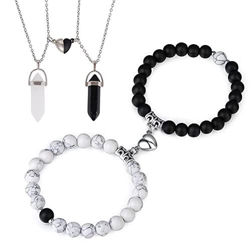 Magnetic Couples Chakra Bracelets, Long Distance Touch Love Bracelets Necklace, Matching Bracelets for BFand GF, Friends (white&black)