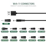 5V 1A Multifunction Charger Power Core, USB to DC Charging Cable Set with Adapter & 11 Connectors (Micro-USB, Type-C, Mini USB, 5.5x2.1, 2.5x0.7, 3.0x1.1, 3.5x1.35, 4.0x1.7, 4.8x1.7, 5.5x2.5) 3.3FT