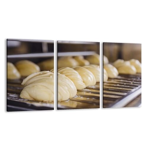 HGWAPONSATR Large Canvas Wall Art Oven ready proofed croissant dough Artwork for Walls 24x36 inches 3 pieces Home Decor Aesthetic Pictures for Home Living Room Bedroom Dining Room