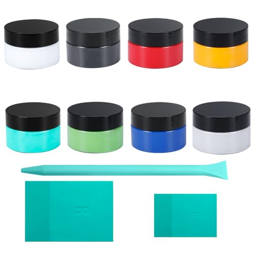BOOLOOEN 8 Colors of Chalk Paste and 3 Chalk Paste Squeegee Set, Reusable Self-Adhesive Silk Screen Stencil Paste Starter Kit for Handmade DIY Homes Chalkboard Paint 50 g/tin