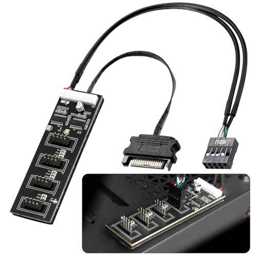 MTAKYA 9Pin USB 2.0 Header Splitter With SATA Power Cable - 1 to 4 Internal USB Hub for CPU/WiFi Receiver/Fans/RGB Light/Printer/Scanner