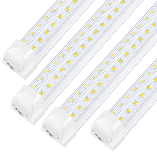 Singteam 10Pack 8Ft LED Shop Light Fixture, 90W Integrated LED Tube Light,10000LM, 6500K, Clear Cover,High Output,Double Row V Shape 270 Degree LED Lighting for Garage Warehouse Workshop Basement